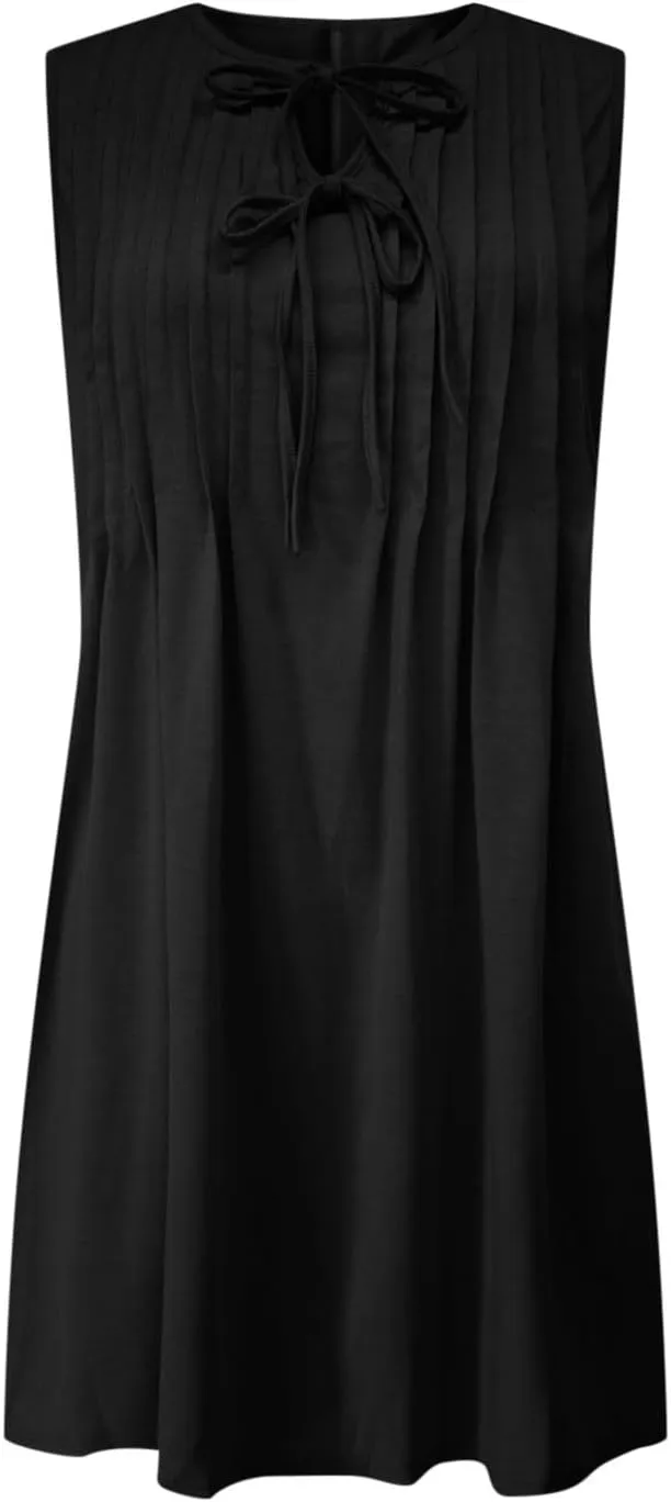 FZYLQY 2025 Women's Summer Dress Casual Tie Front Sleeveless V Neck Sundresses Ruffle Beach Shift Dress with Pockets