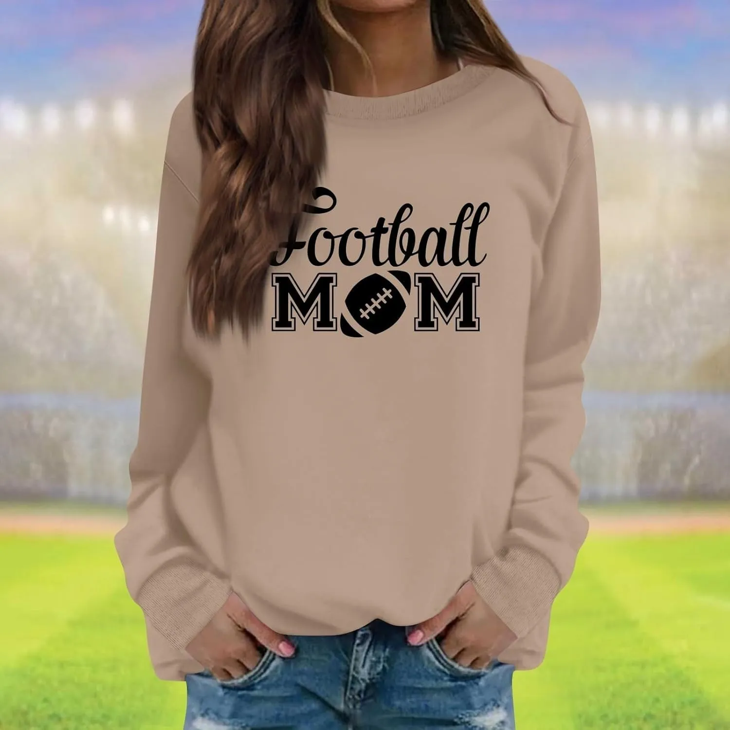 Game Day Sweatshirt for Women Funny Letter Print Basic Crewneck Long Sleeve Hoodless Tunics Fall Trendy Pullover Tops