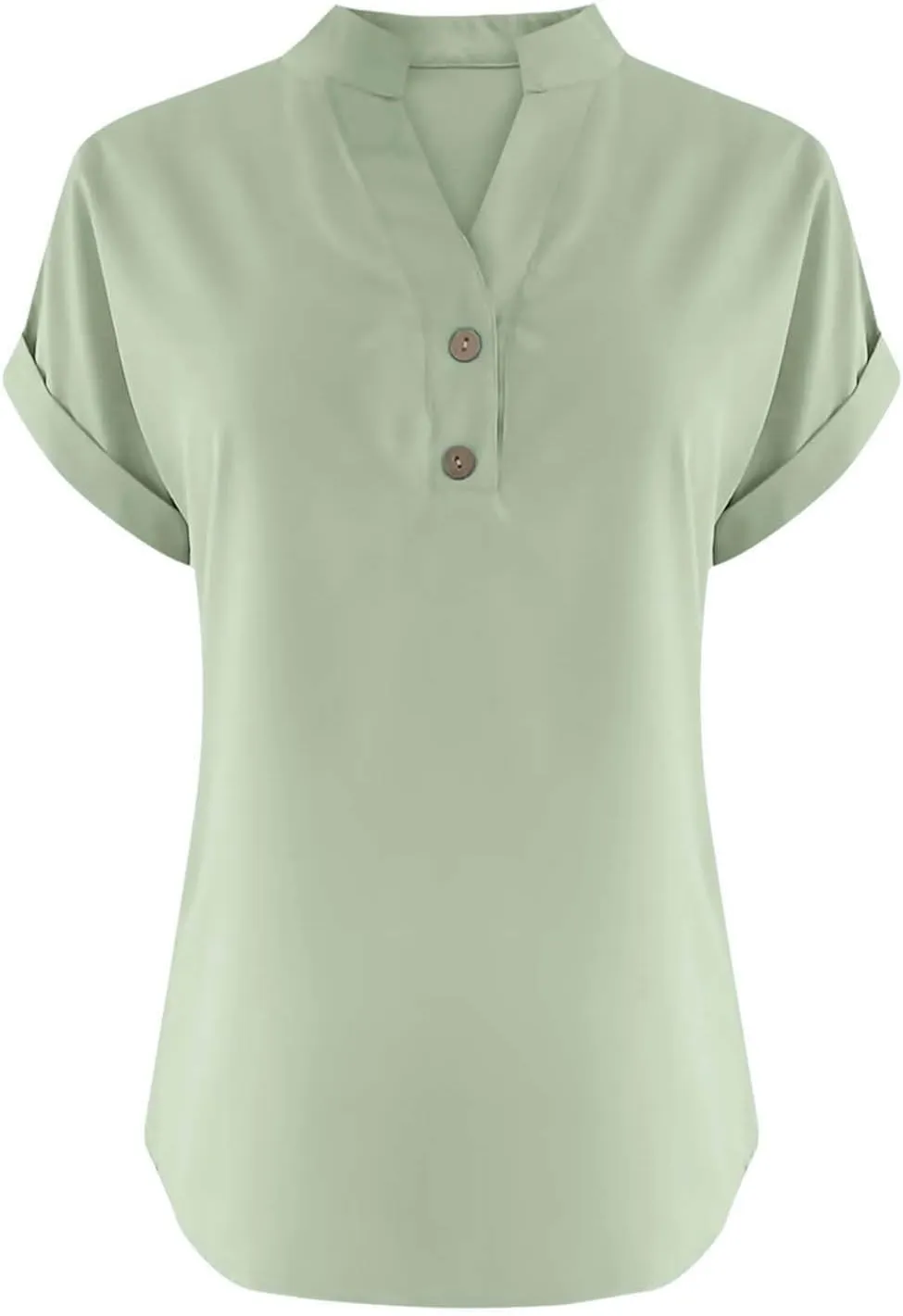 Gauze Shirts for Women Plus Size Linen Short Sleeve Cute Summer Tops Notched V Neck Button Loose Dressy Blouses
