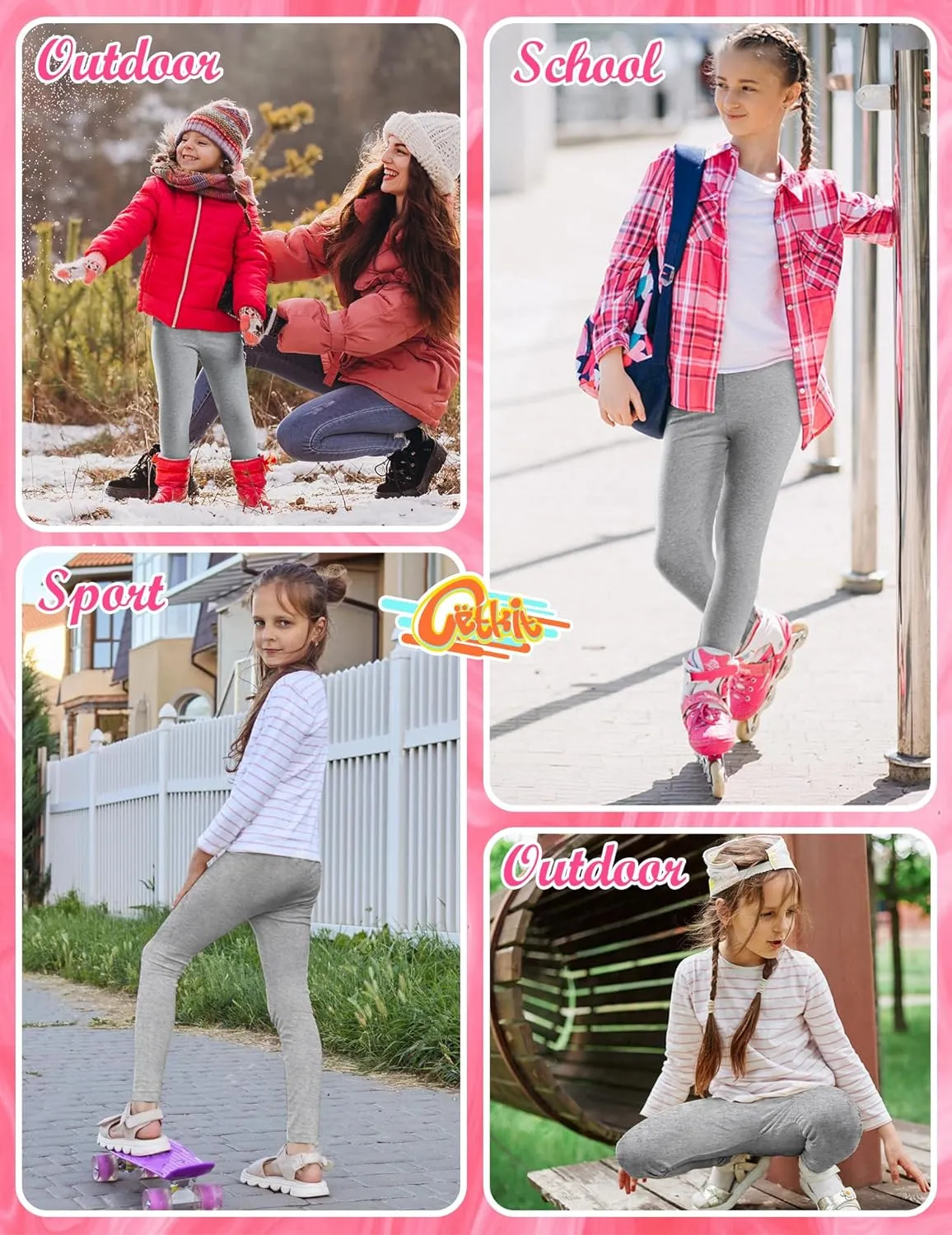 Girls Leggings Cotton Leggings for Toddler Footless Girls Pants Stretchy Baby Girl's Pants Infant Basic Leggings Size 6M -14Y