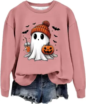 Halloween Sweatshirts for Women Fashion Crewneck Long Sleeve Loose Comfy Tunic Tops Autumn Lightweight Pullover Hoodie
