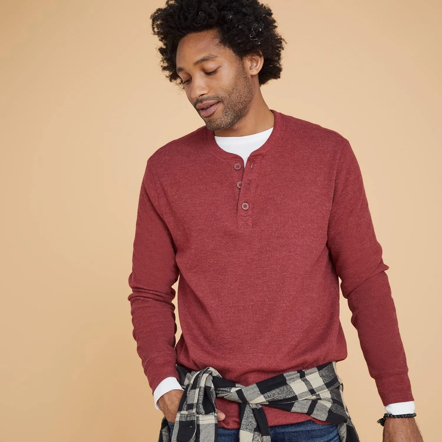 Hanes T Beefyt Henley, Men's Cotton Long Sleeve Shirts