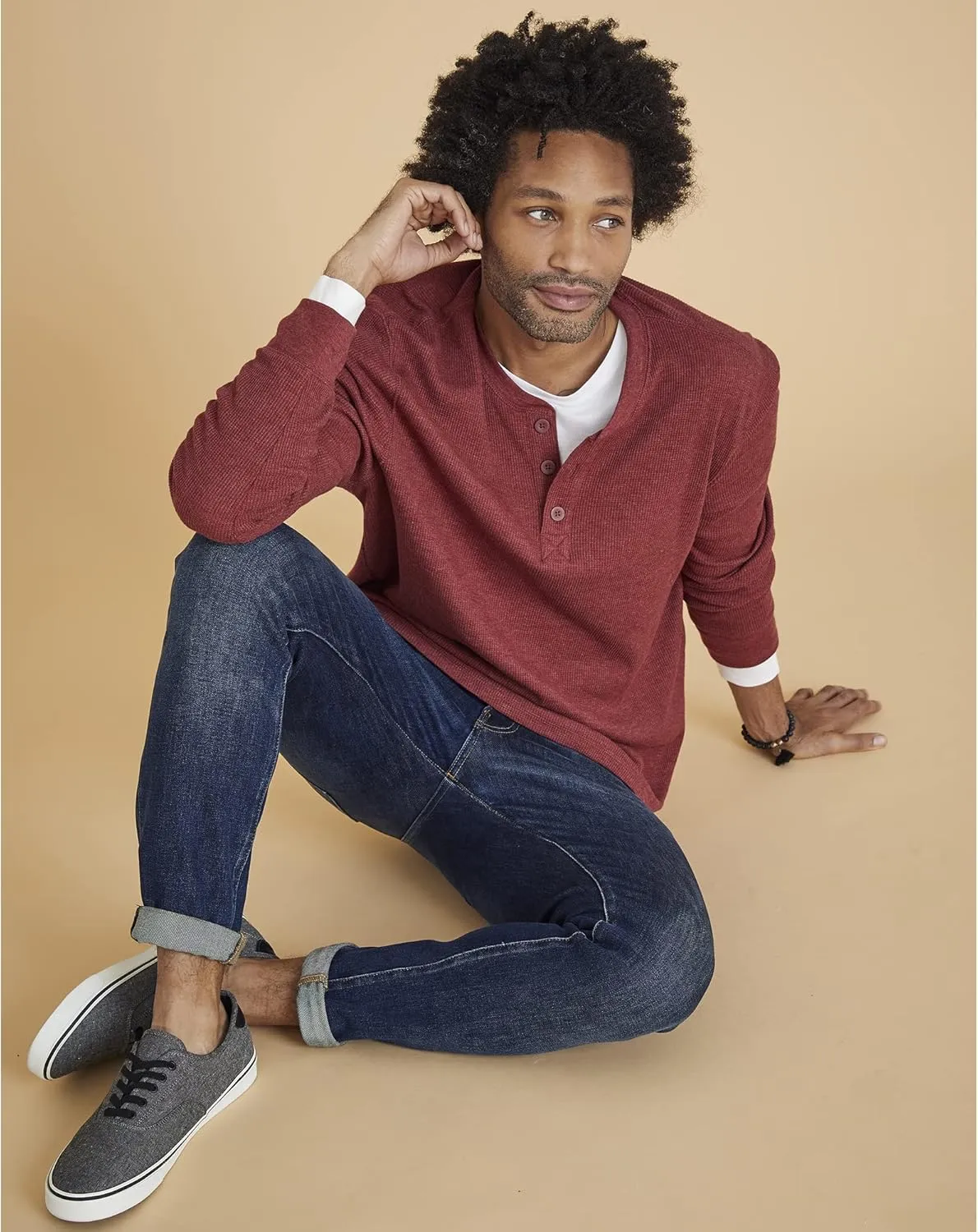Hanes T Beefyt Henley, Men's Cotton Long Sleeve Shirts