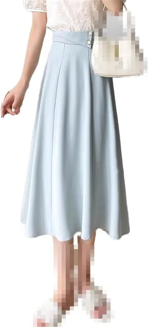 High-Waist mid-Length Flared Skirt for Women,Spring,Loose Casual A-line Skirt