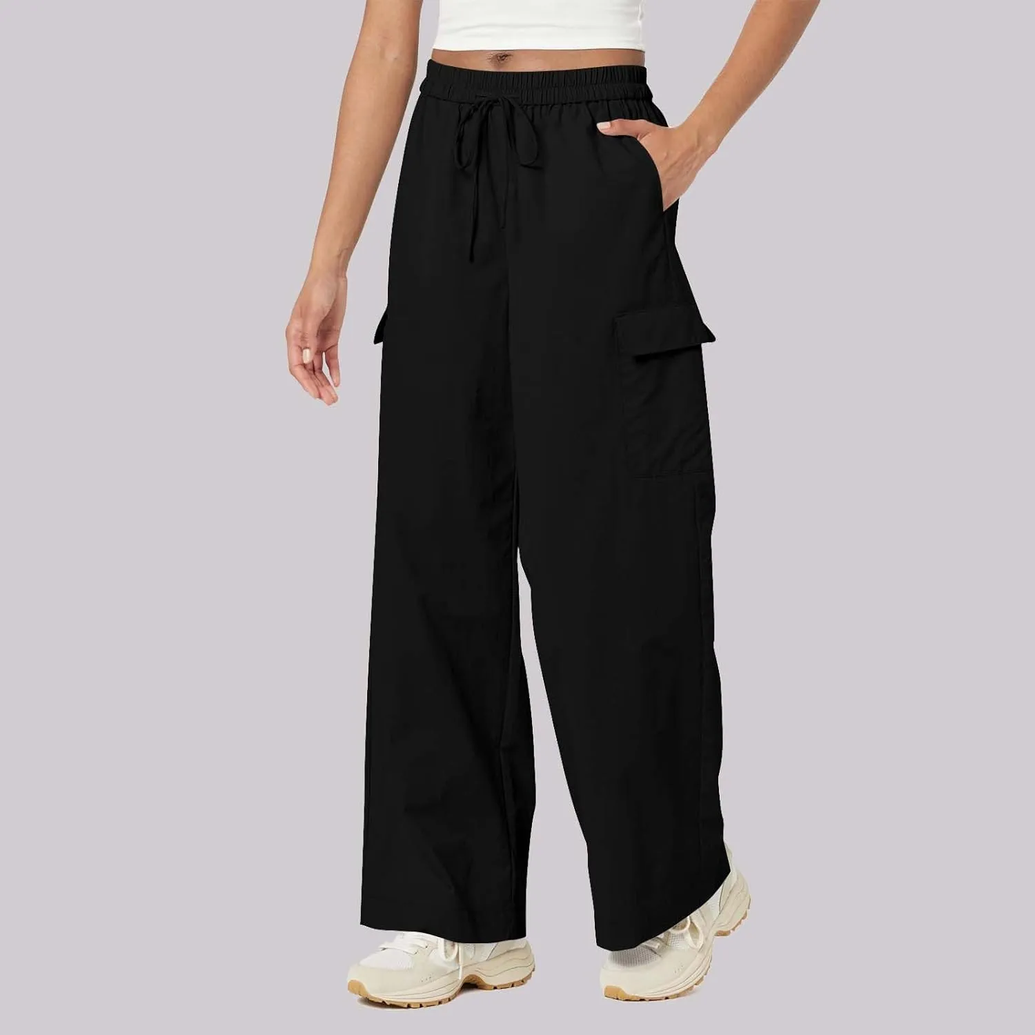 High Waisted Cargo Pants Women Y2K Drawstring Baggy Trendy Trousers with Pockets Casual Sweatpants Streetwear