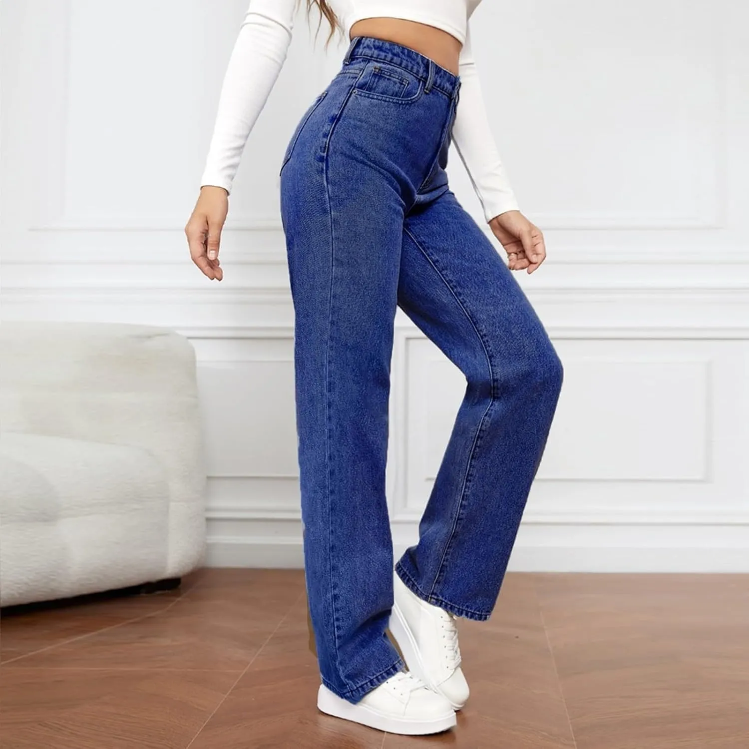 High Waisted Straight Leg Jeans for Women Boyfriend Comfy Baggy Jeans Vintage Sweatpant Jeans Denim Pants with Pockets