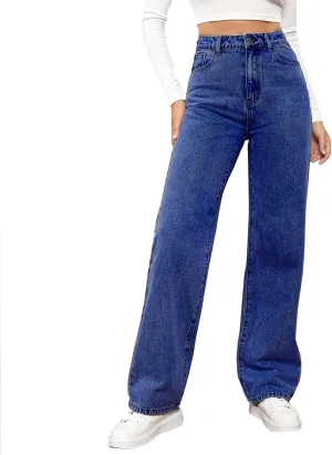 High Waisted Straight Leg Jeans for Women Boyfriend Comfy Baggy Jeans Vintage Sweatpant Jeans Denim Pants with Pockets