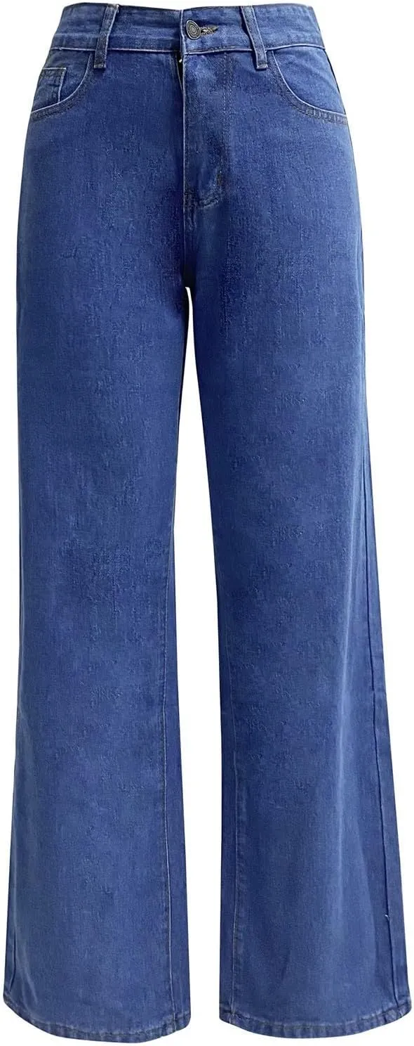 High Waisted Straight Leg Jeans for Women Boyfriend Comfy Baggy Jeans Vintage Sweatpant Jeans Denim Pants with Pockets