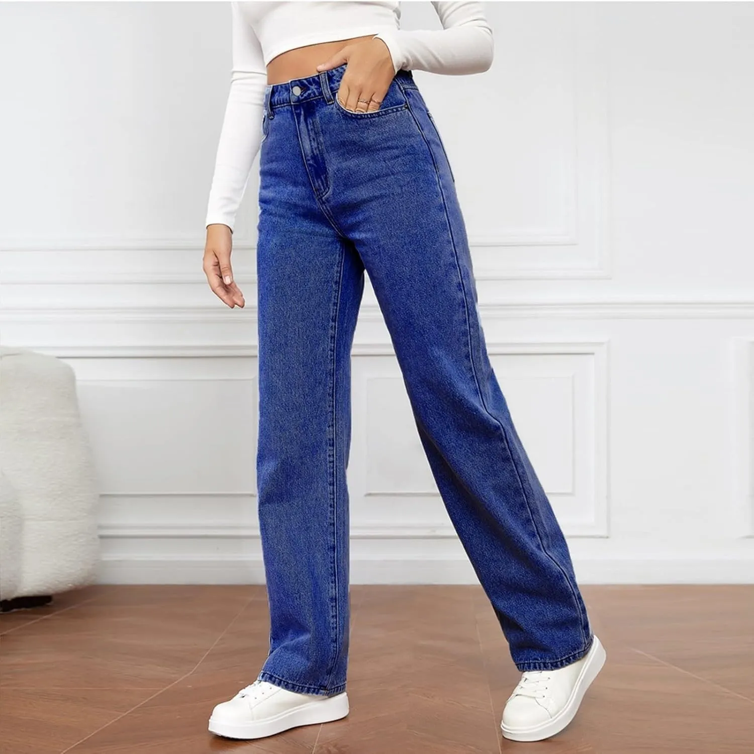High Waisted Straight Leg Jeans for Women Boyfriend Comfy Baggy Jeans Vintage Sweatpant Jeans Denim Pants with Pockets