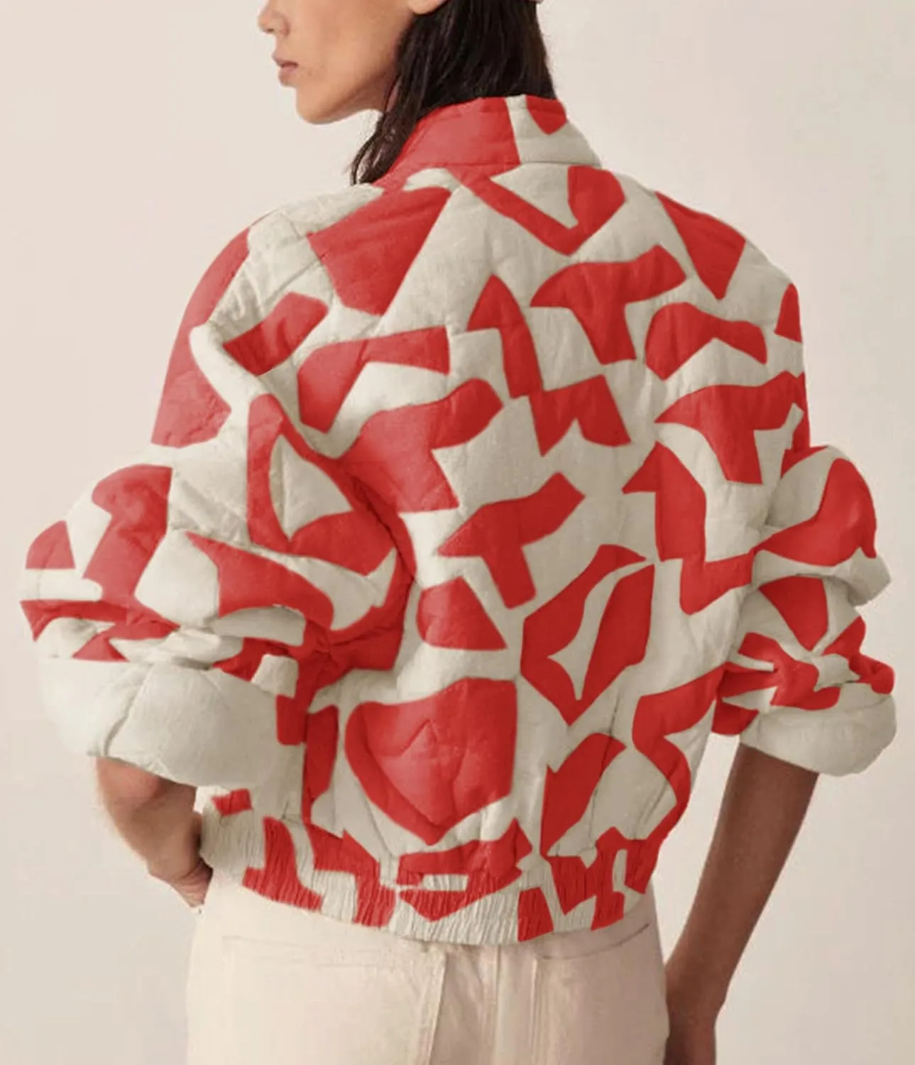 Hongsui Women's Printed Quilted Jacket Zip Up Puffer Jacket Lightweight Patchwork Bomber Jacket