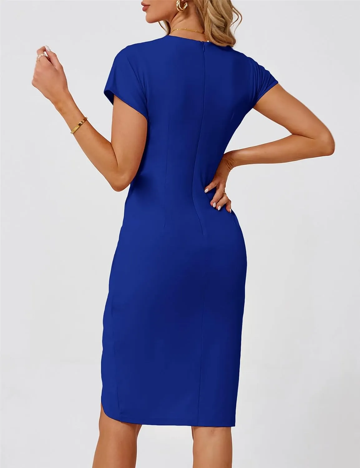 JASAMBAC Women's Wear to Work Dresses 2024 Professional Trendy Bodycon Wrap Dress Office Business Casual Short Sleeve Dresses
