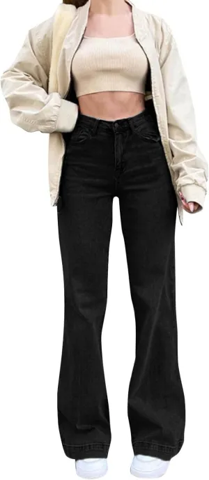 Jeans for Women High Waist Plus Size Flared Straight Leg Loose Trendy Bell Bottom Denim Pants Summer Wide Leg Pants