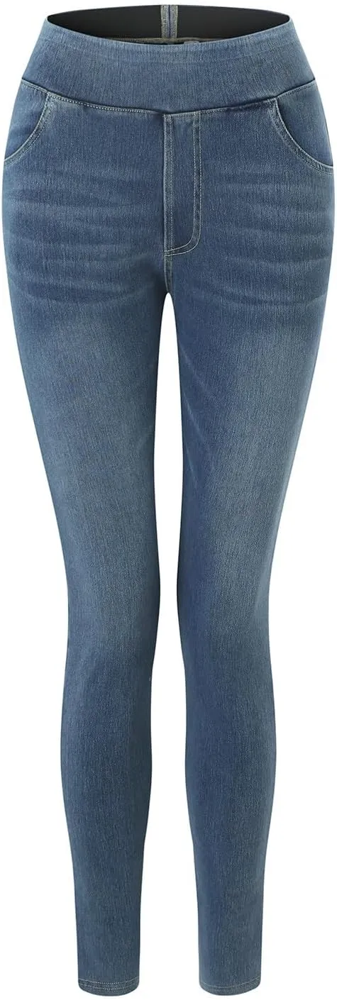 Jeggings for Women Tummy Control Stretch Jeans High Waisted Skinny Denim Pants Pull On Cropped Leggings with Pockets