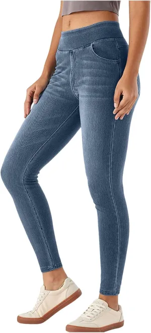 Jeggings for Women Tummy Control Stretch Jeans High Waisted Skinny Denim Pants Pull On Cropped Leggings with Pockets