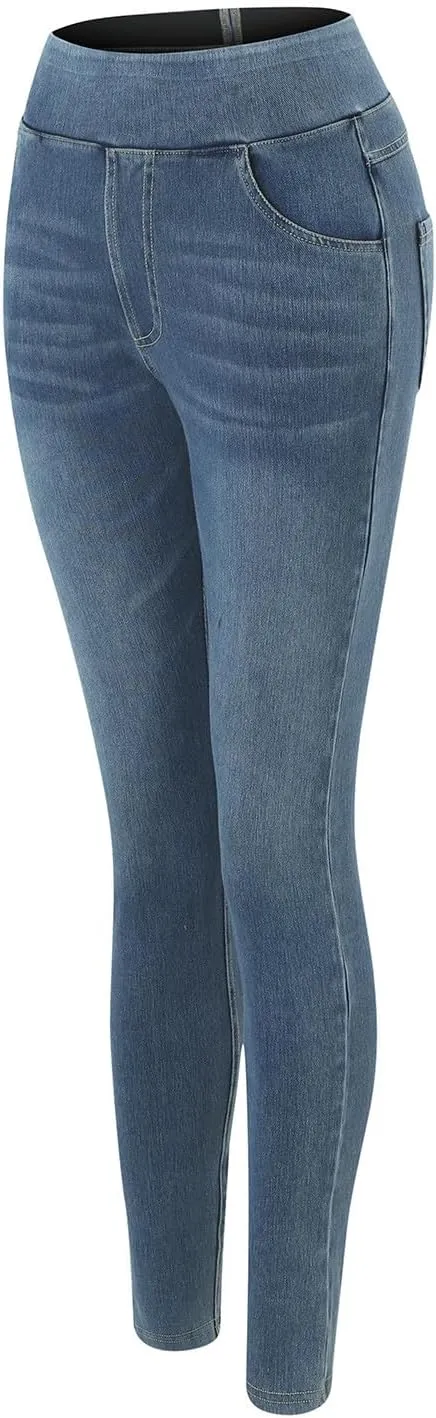 Jeggings for Women Tummy Control Stretch Jeans High Waisted Skinny Denim Pants Pull On Cropped Leggings with Pockets