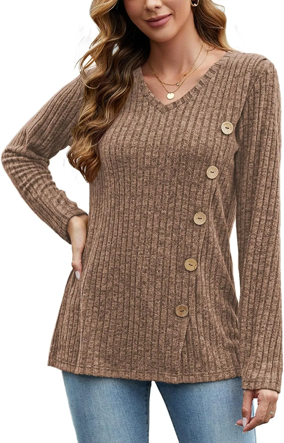 JomeDesign Womens Sweaters Long Sleeve Shirts V Neck Sweatshirt Loose Casual Tunic Tops
