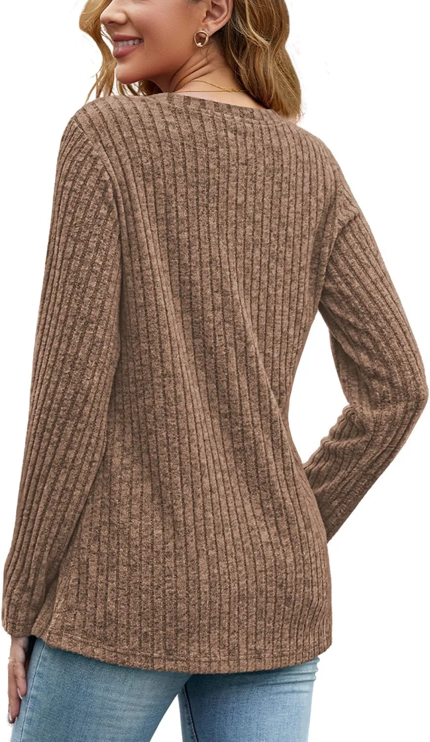 JomeDesign Womens Sweaters Long Sleeve Shirts V Neck Sweatshirt Loose Casual Tunic Tops