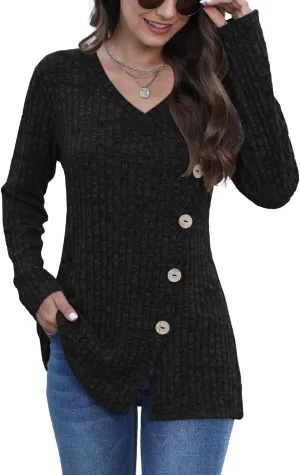JomeDesign Womens Sweaters Long Sleeve Shirts V Neck Sweatshirt Loose Casual Tunic Tops