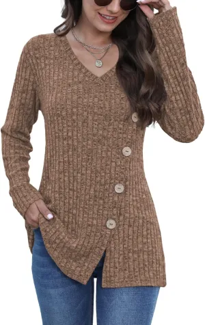 JomeDesign Womens Sweaters Long Sleeve Shirts V Neck Sweatshirt Loose Casual Tunic Tops