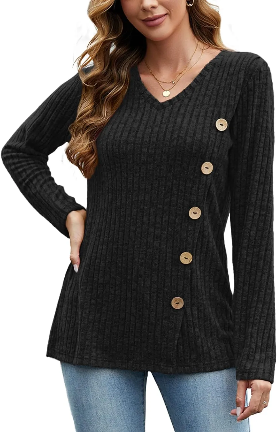 JomeDesign Womens Sweaters Long Sleeve Shirts V Neck Sweatshirt Loose Casual Tunic Tops