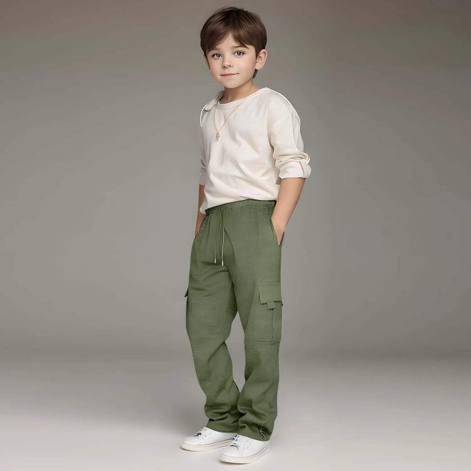 Kids Boys Cargo Sweatpants Toddler Boys' Casual Drawstring Elastic Waist Sweat Pants Baggy Sweatpants 1Pcs Set