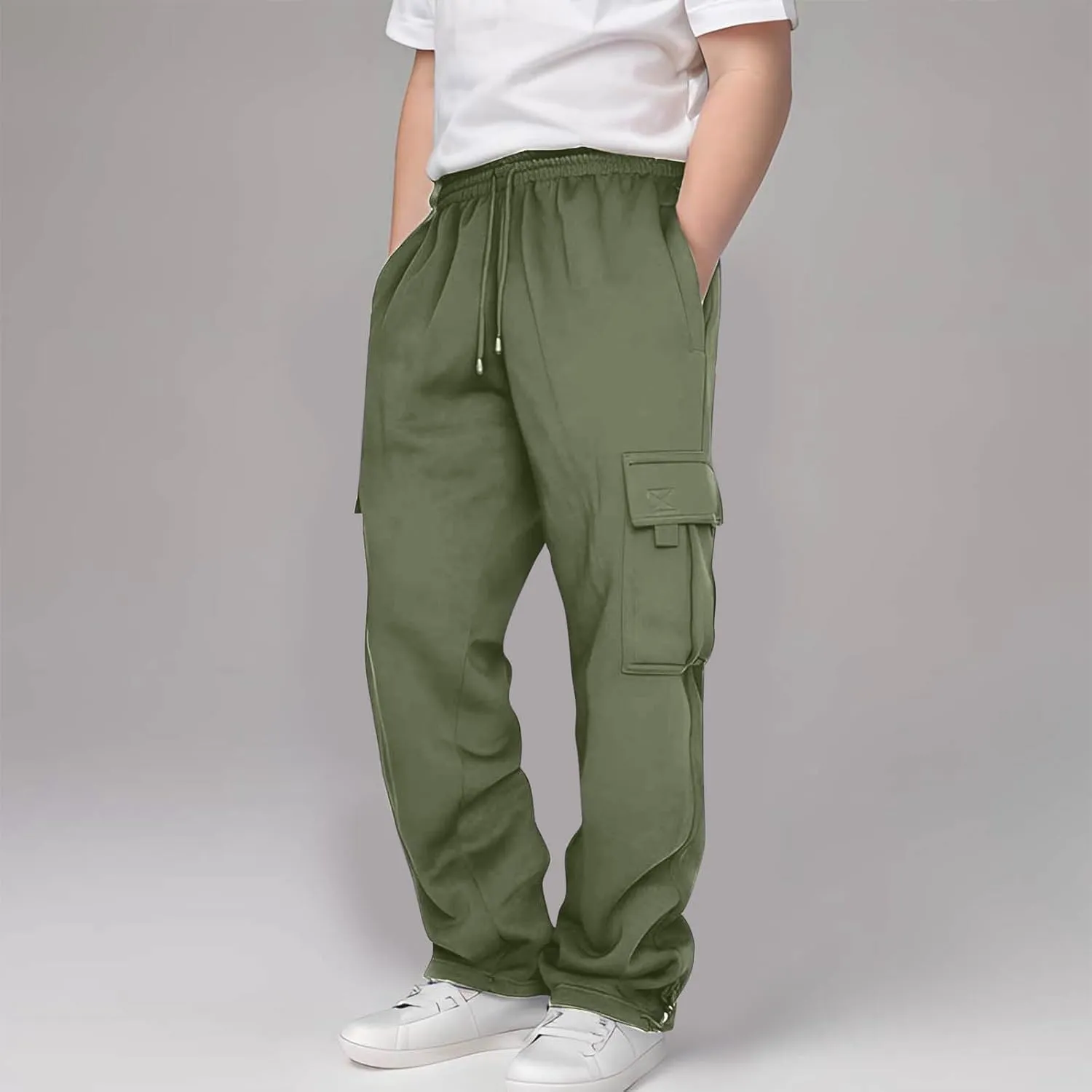 Kids Boys Cargo Sweatpants Toddler Boys' Casual Drawstring Elastic Waist Sweat Pants Baggy Sweatpants 1Pcs Set