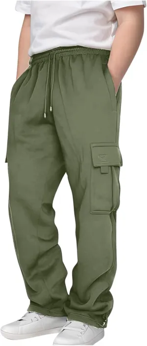 Kids Boys Cargo Sweatpants Toddler Boys' Casual Drawstring Elastic Waist Sweat Pants Baggy Sweatpants 1Pcs Set