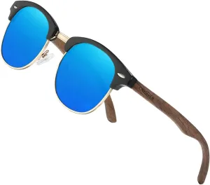 KINGSEVEN Wooden Semi-Rimless Polarized Sunglasses Mens & Womens Eyewear Classic Retro Vintage Design N5516