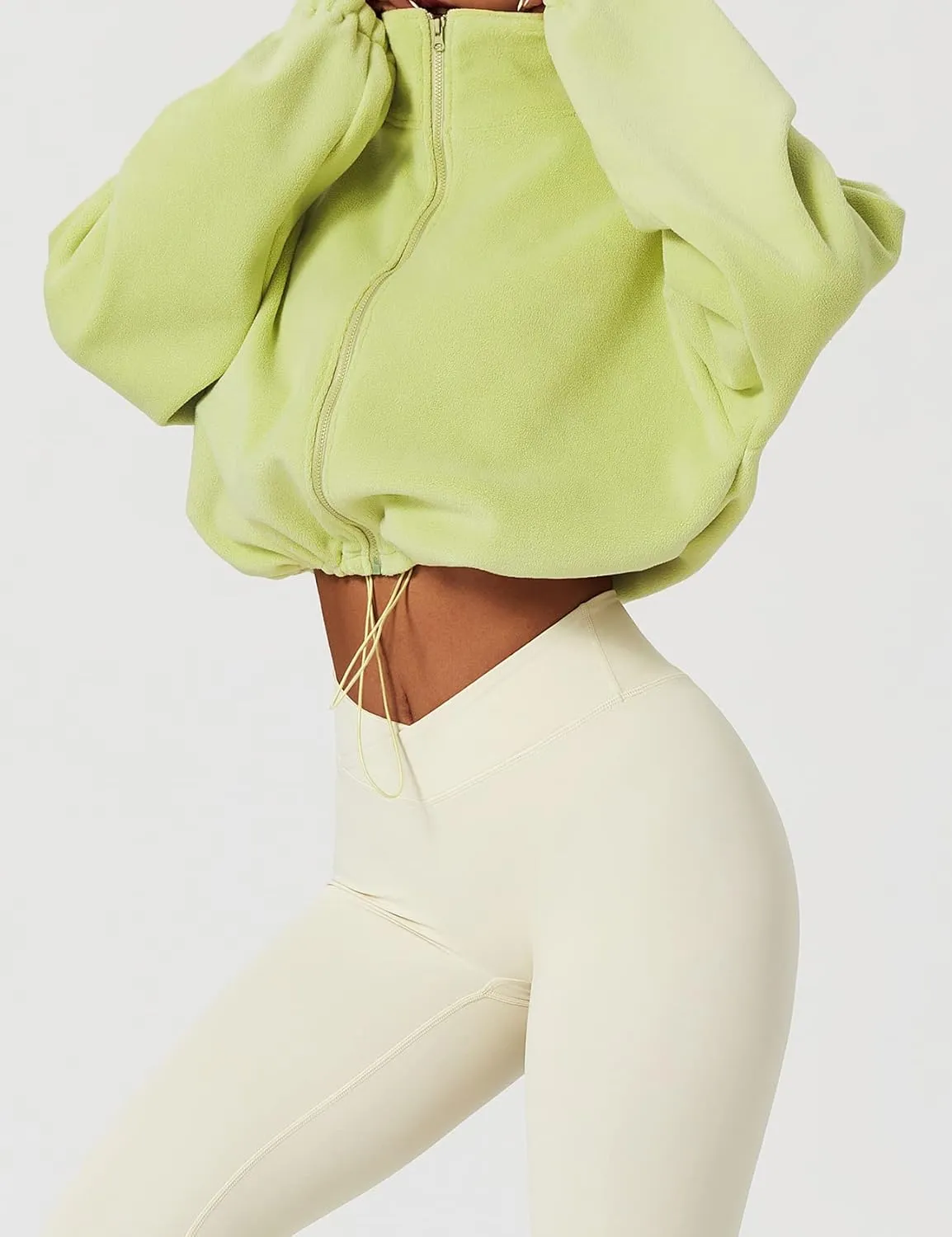 Kissonic Women's Oversized Zip Up Hoodies Cropped Long Sleeve Sherpa Pullover with Drawstring