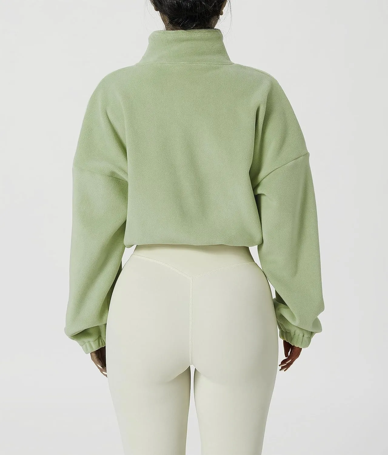 Kissonic Women's Oversized Zip Up Hoodies Cropped Long Sleeve Sherpa Pullover with Drawstring