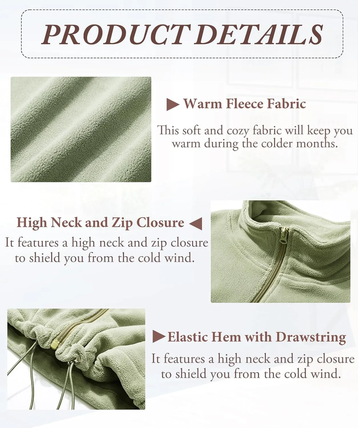 Kissonic Women's Oversized Zip Up Hoodies Cropped Long Sleeve Sherpa Pullover with Drawstring