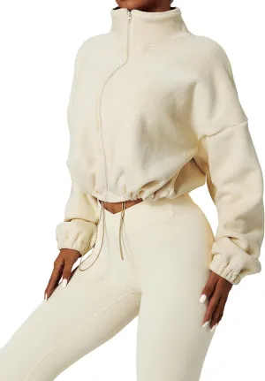 Kissonic Women's Oversized Zip Up Hoodies Cropped Long Sleeve Sherpa Pullover with Drawstring