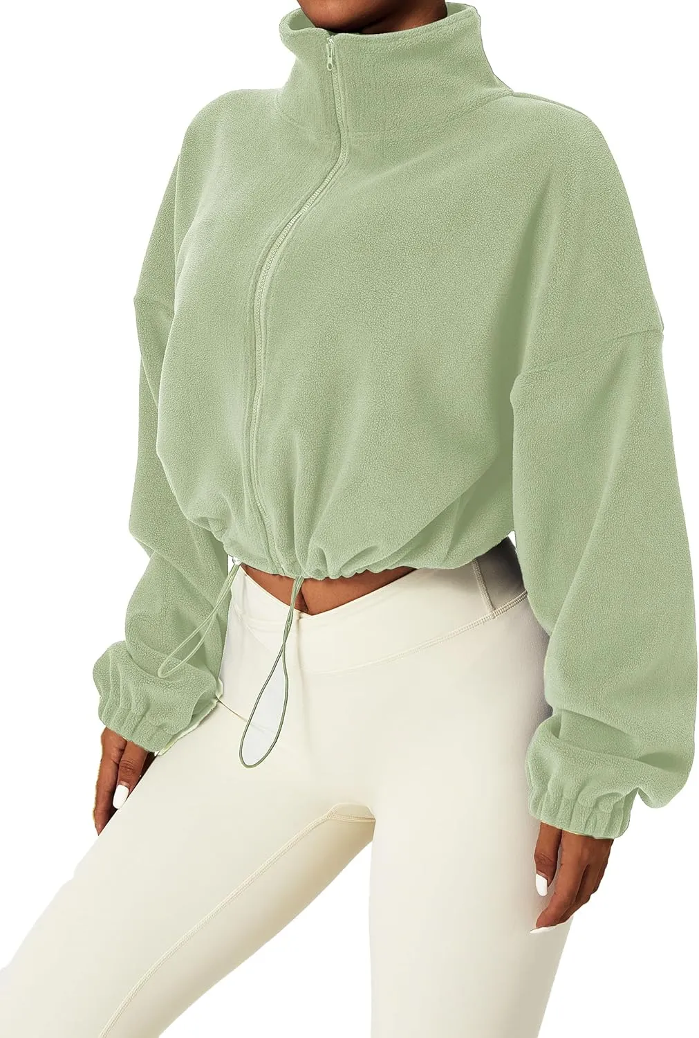 Kissonic Women's Oversized Zip Up Hoodies Cropped Long Sleeve Sherpa Pullover with Drawstring