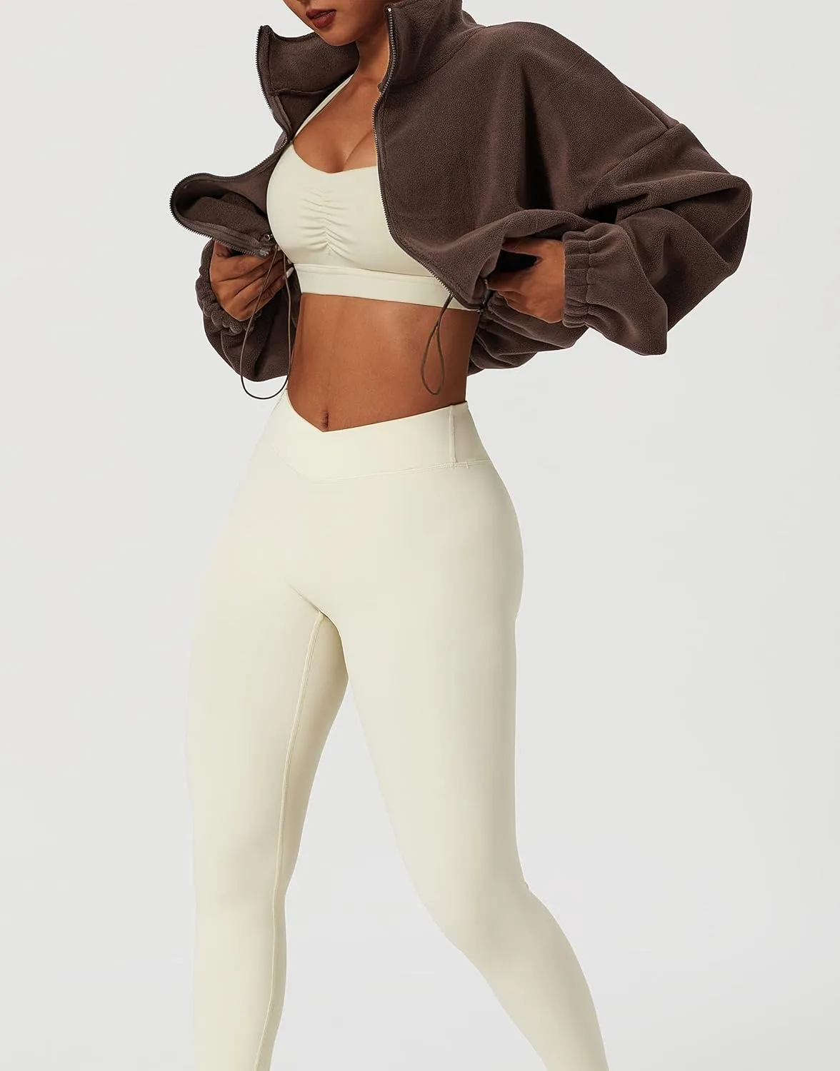 Kissonic Women's Oversized Zip Up Hoodies Cropped Long Sleeve Sherpa Pullover with Drawstring