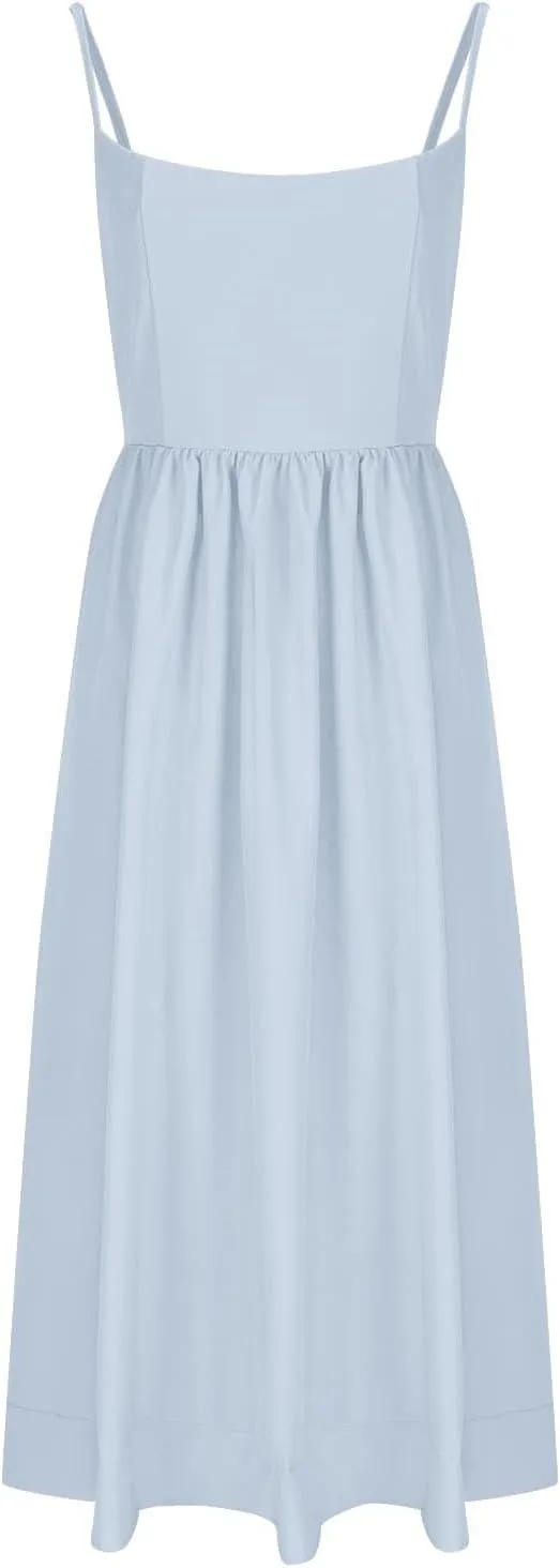 Lastesso Dresses for Women 2024 Casual Spaghetti Strap Flowy Beach Long Dress Loose Fitted Tiered Beach Party Sundresses