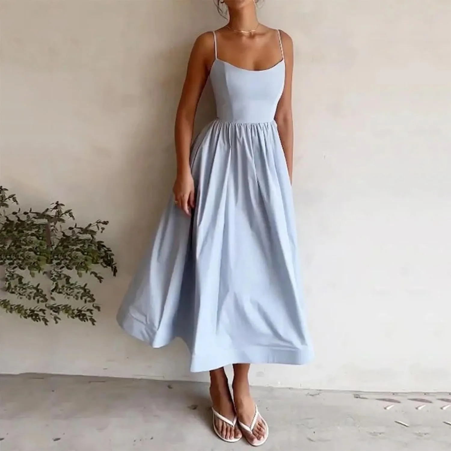 Lastesso Dresses for Women 2024 Casual Spaghetti Strap Flowy Beach Long Dress Loose Fitted Tiered Beach Party Sundresses