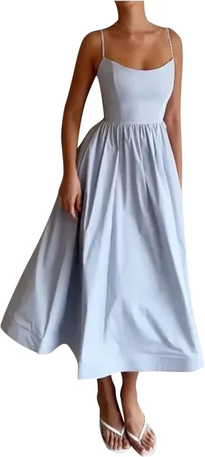 Lastesso Dresses for Women 2024 Casual Spaghetti Strap Flowy Beach Long Dress Loose Fitted Tiered Beach Party Sundresses