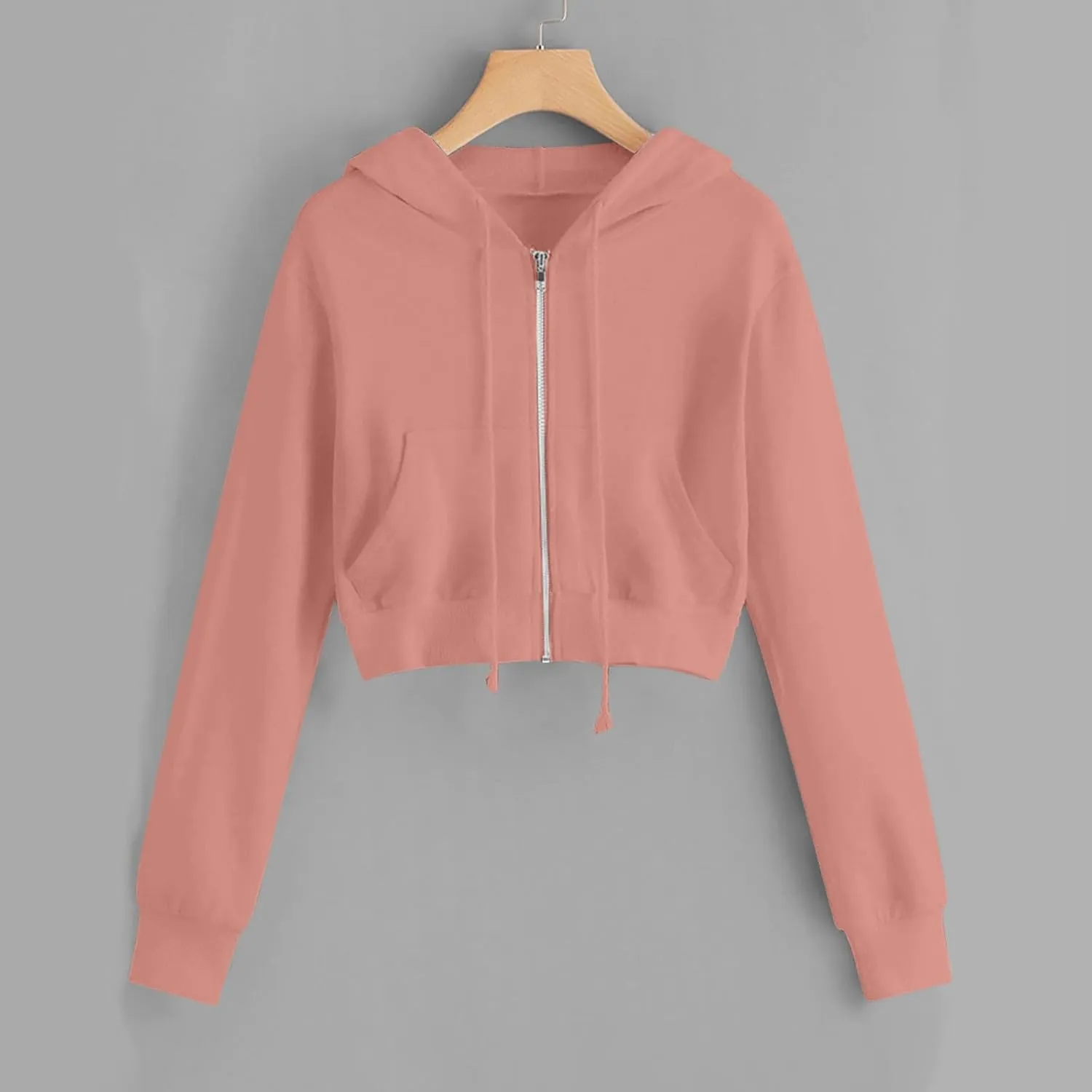 lcziwo Womens Zip up Hoodies Oversized Fleece Cropped Sweatshirts Long Sleeve Drawstring Workout Jacket with Pockets