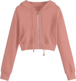 lcziwo Womens Zip up Hoodies Oversized Fleece Cropped Sweatshirts Long Sleeve Drawstring Workout Jacket with Pockets
