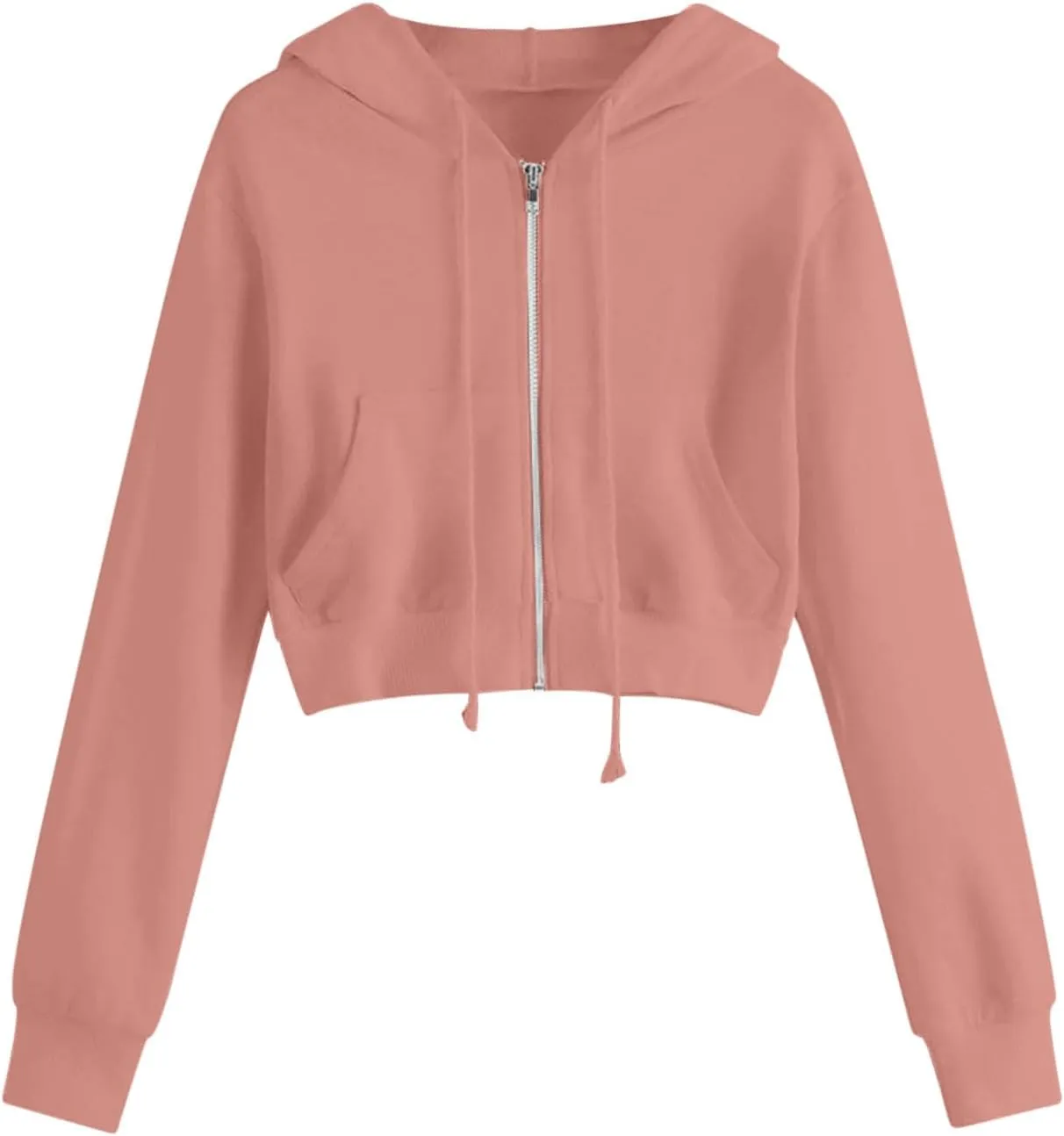 lcziwo Womens Zip up Hoodies Oversized Fleece Cropped Sweatshirts Long Sleeve Drawstring Workout Jacket with Pockets