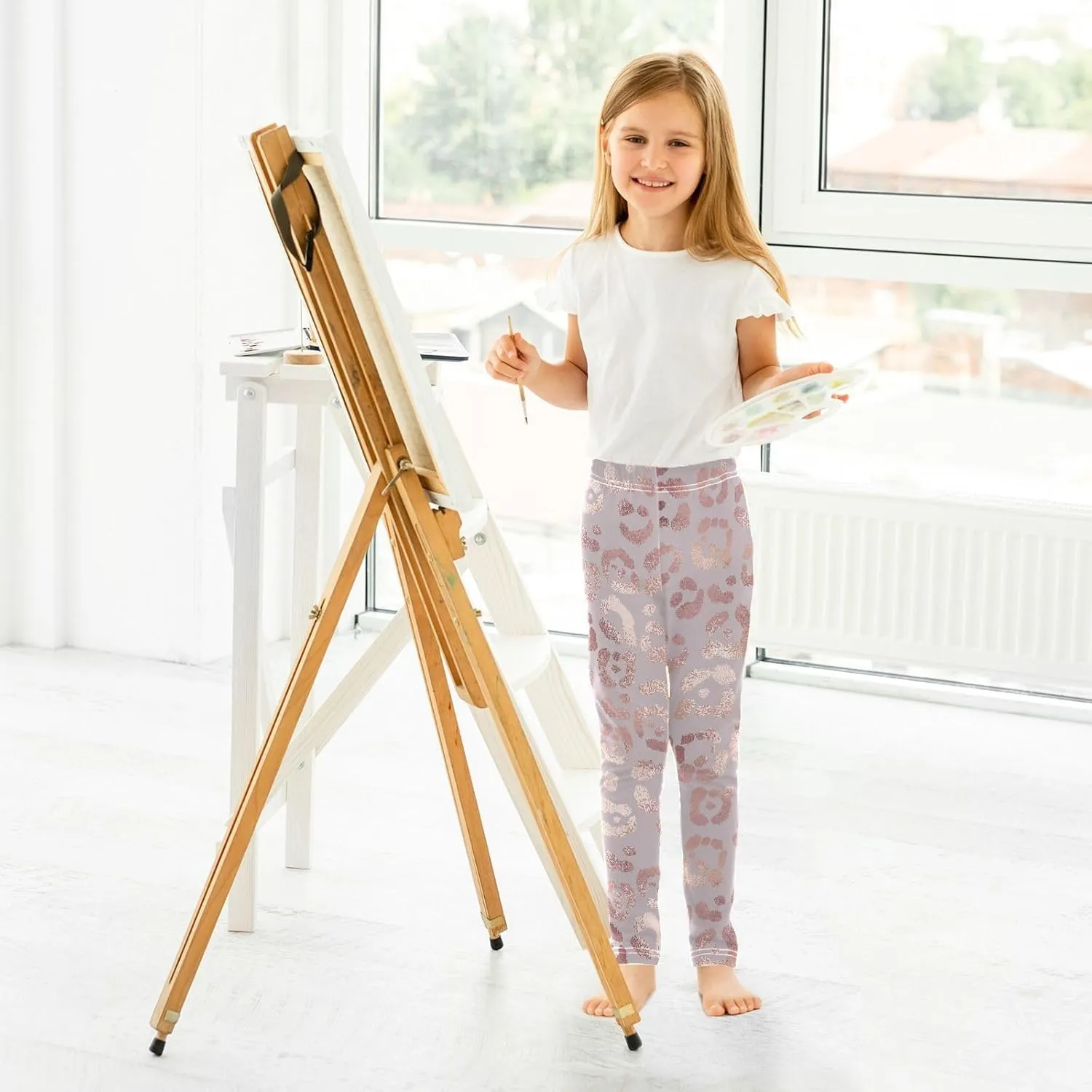 Leopard Skin Leggings for Girls Stretch Pants Soft Girls Leggings Ankle Length Leggings for Kids Toddler 4-10 Years