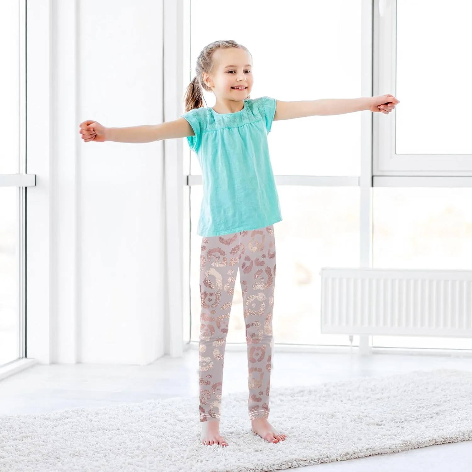 Leopard Skin Leggings for Girls Stretch Pants Soft Girls Leggings Ankle Length Leggings for Kids Toddler 4-10 Years