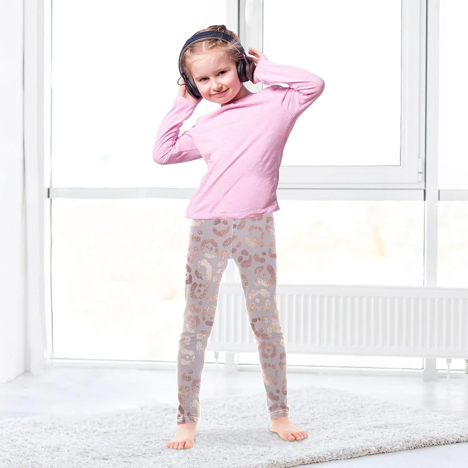 Leopard Skin Leggings for Girls Stretch Pants Soft Girls Leggings Ankle Length Leggings for Kids Toddler 4-10 Years