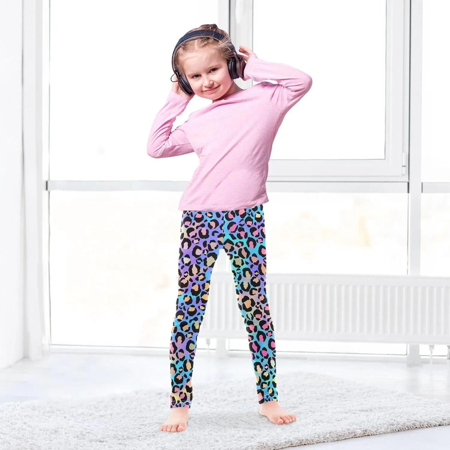 Leopard Skin Leggings for Girls Stretch Pants Soft Girls Leggings Ankle Length Leggings for Kids Toddler 4-10 Years