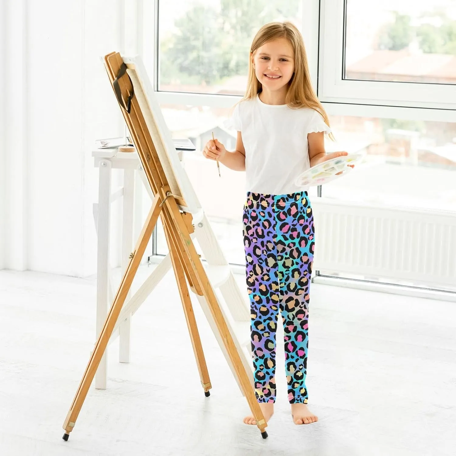 Leopard Skin Leggings for Girls Stretch Pants Soft Girls Leggings Ankle Length Leggings for Kids Toddler 4-10 Years