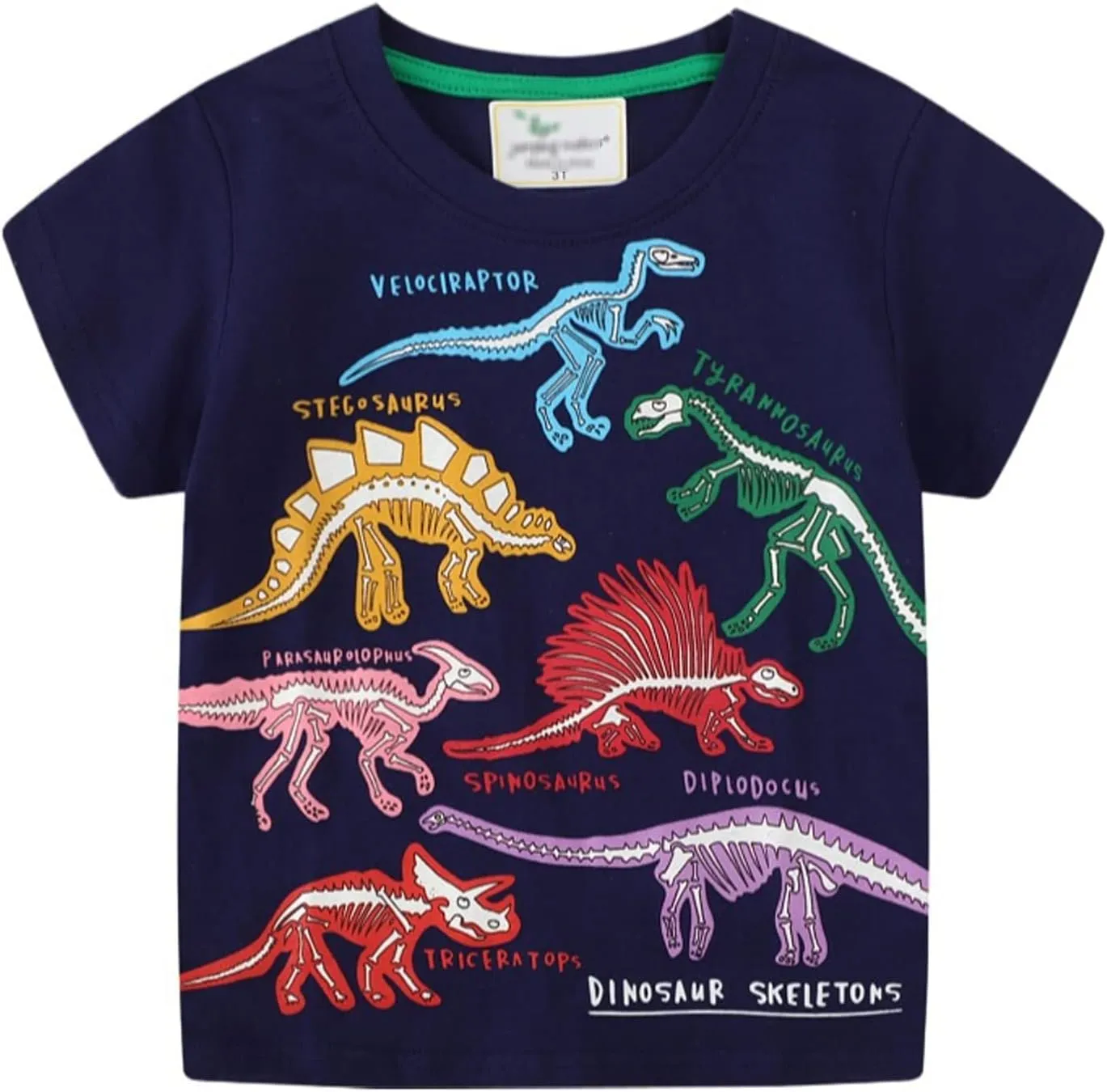 LOKTARC Boys Dinosaur T-Shirts Crewneck Short Sleeve Shirts 3-Pack Toddler Tops
