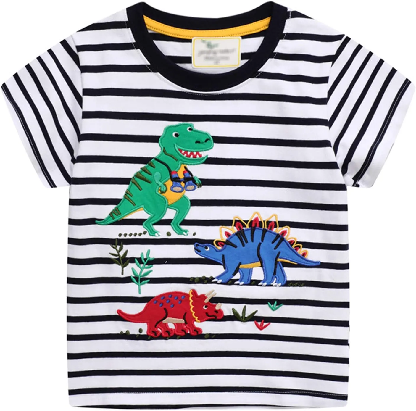 LOKTARC Boys Dinosaur T-Shirts Crewneck Short Sleeve Shirts 3-Pack Toddler Tops
