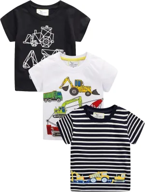 LOKTARC Boys Dinosaur T-Shirts Crewneck Short Sleeve Shirts 3-Pack Toddler Tops
