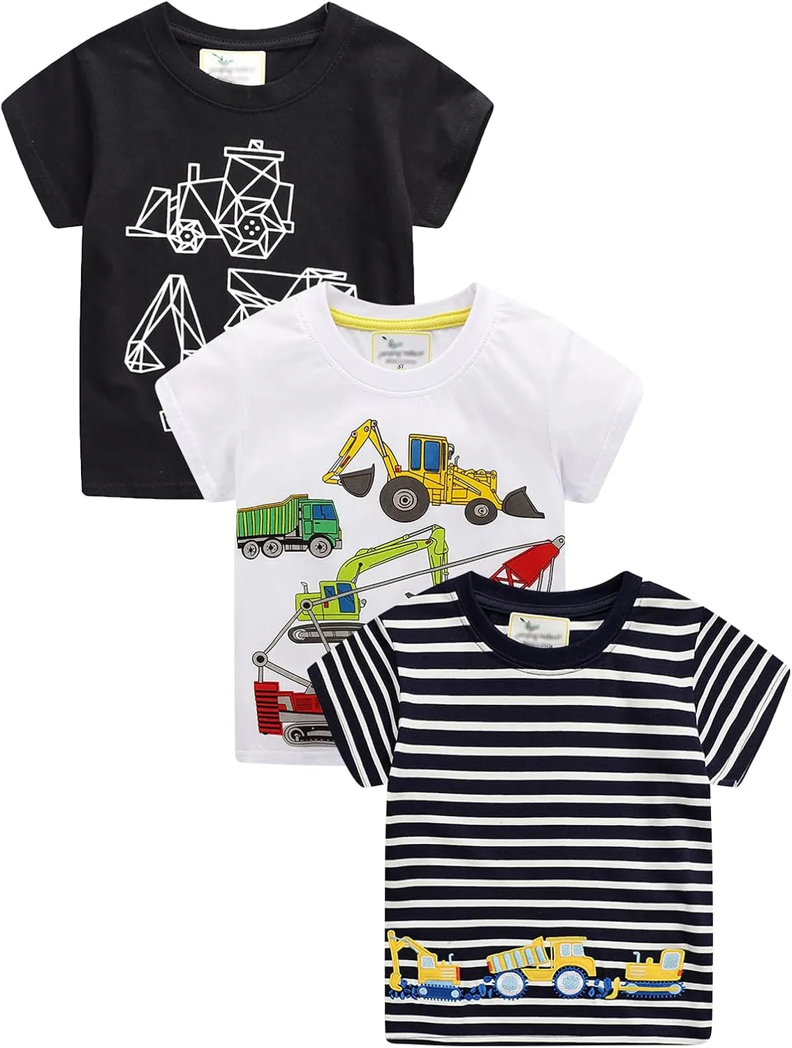 LOKTARC Boys Dinosaur T-Shirts Crewneck Short Sleeve Shirts 3-Pack Toddler Tops