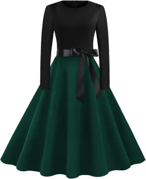 Long Sleeve Dresses for Women Fall Plus Size Crew Neck Party Hem Dress Casual Vintage Halloween Printed Swing Dress